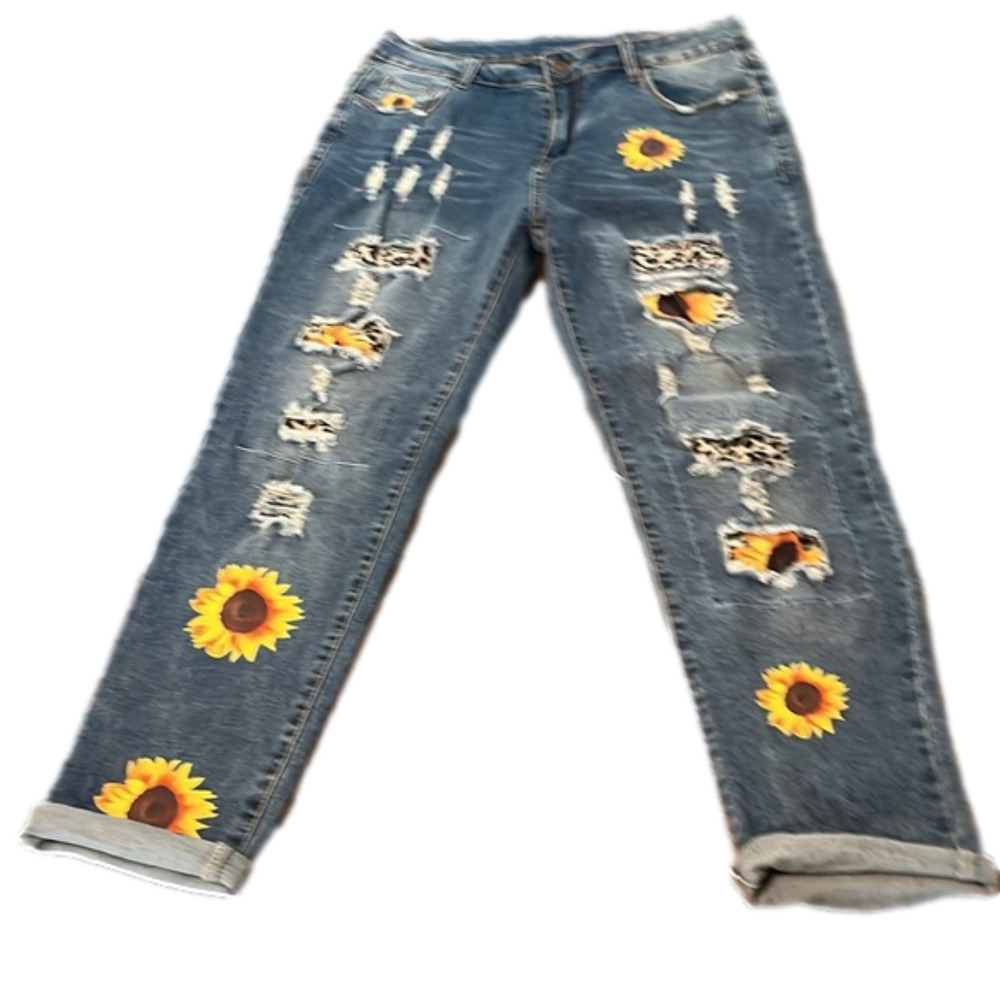 Patchwork Jeans distressed patch sunflower jeans - image 1